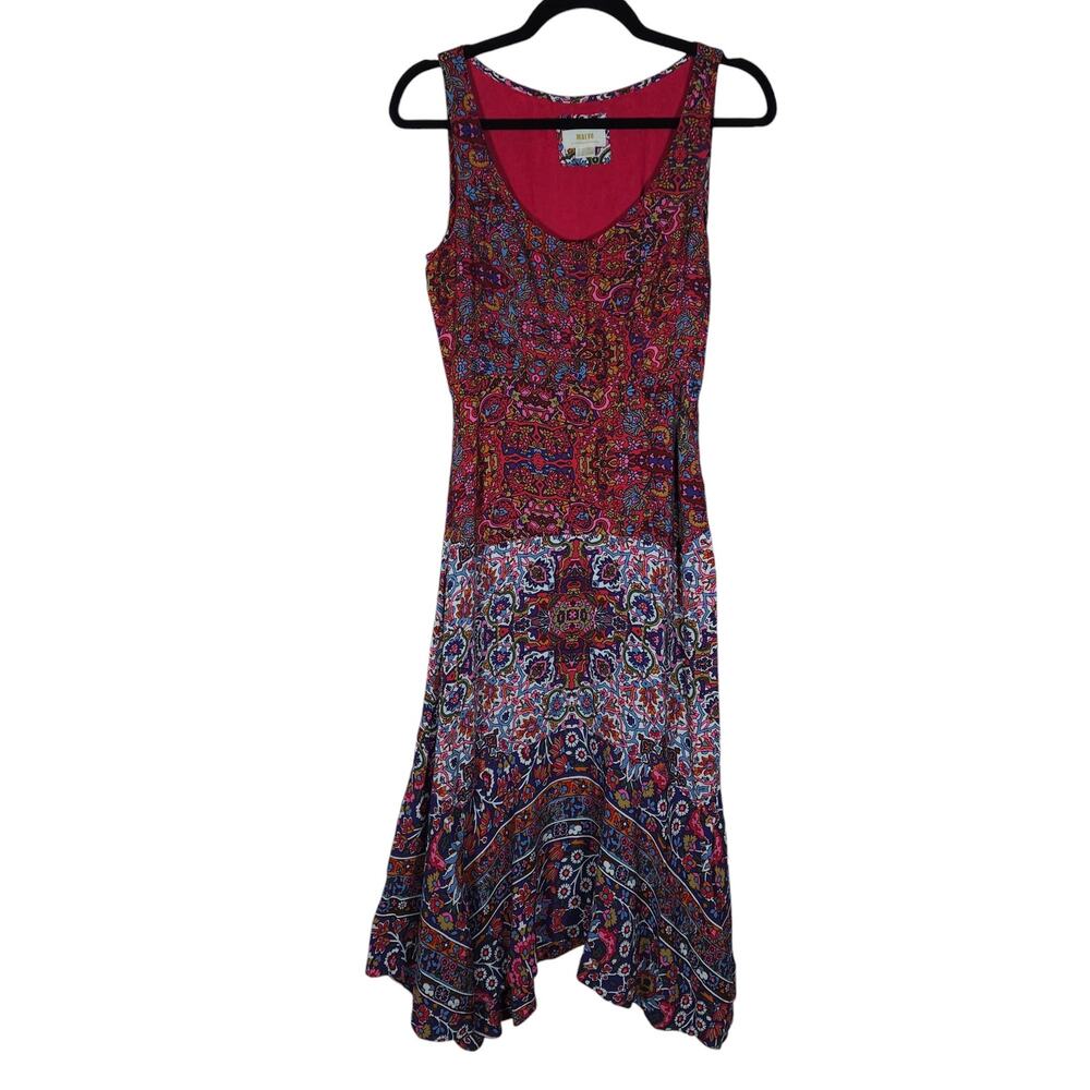 Maeve Anthropologie Violette Dress 0 Red Floral Scoop Neck Paisley Flowy Boho